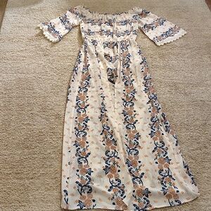 Flying Tomato Cream Maxi Dress Romper with Blue and Rust Floral Print